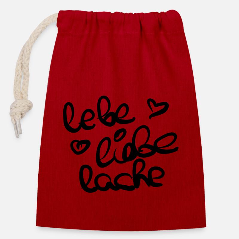 Lebe Liebe Lache - Verschließbarer Geschenkbeutel aus Baumwolle (14x20cm) - Rot