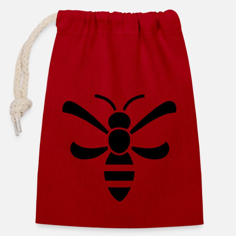 abeille - Sac cadeau en coton avec cordon (14 x 20 cm) - rouge