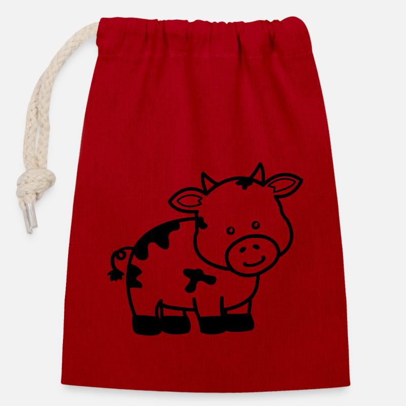 vache - Sac cadeau en coton avec cordon (14 x 20 cm) - rouge