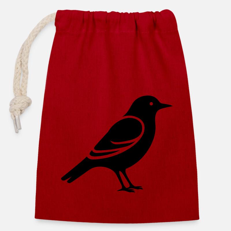Oiseau - Sac cadeau en coton avec cordon (14 x 20 cm) - rouge