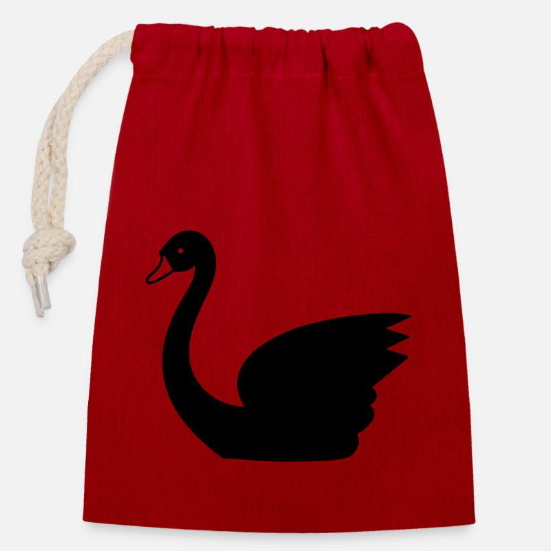 Cygne - Sac cadeau en coton avec cordon (14 x 20 cm) - rouge