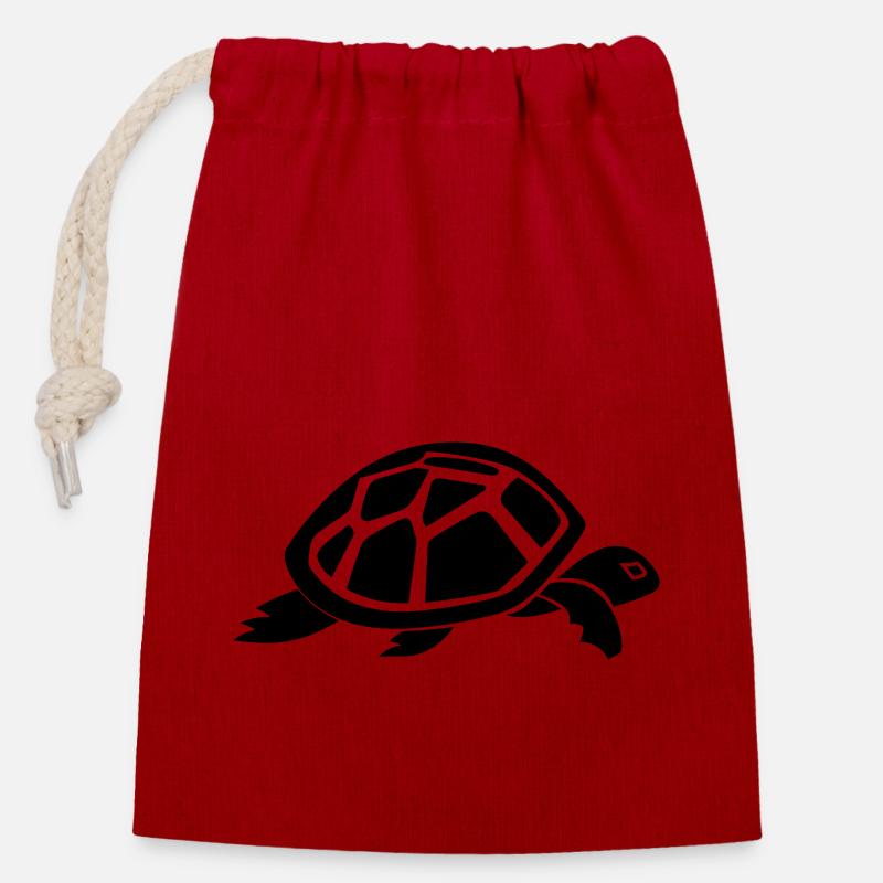 Tortue - Sac cadeau en coton avec cordon (14 x 20 cm) - rouge