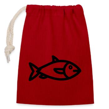 Fisch - Verschließbarer Geschenkbeutel aus Baumwolle (14x20cm) - Rot - Vorne