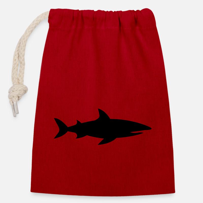 Requin - Sac cadeau en coton avec cordon (14 x 20 cm) - rouge