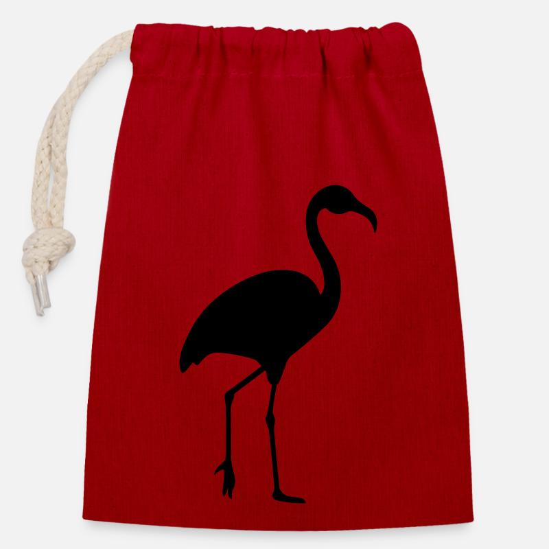 Flamant rose - Sac cadeau en coton avec cordon (14 x 20 cm) - rouge