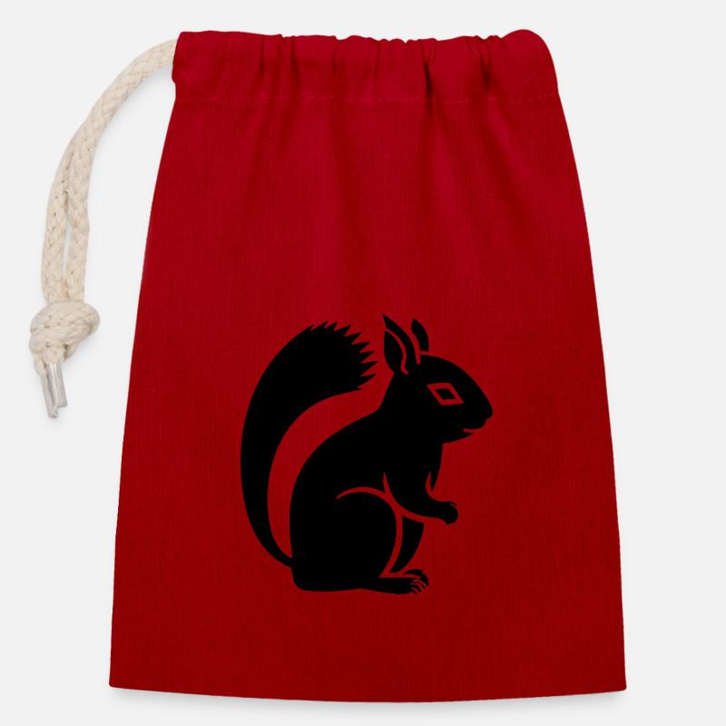 écureuil - Sac cadeau en coton avec cordon (14 x 20 cm) - rouge