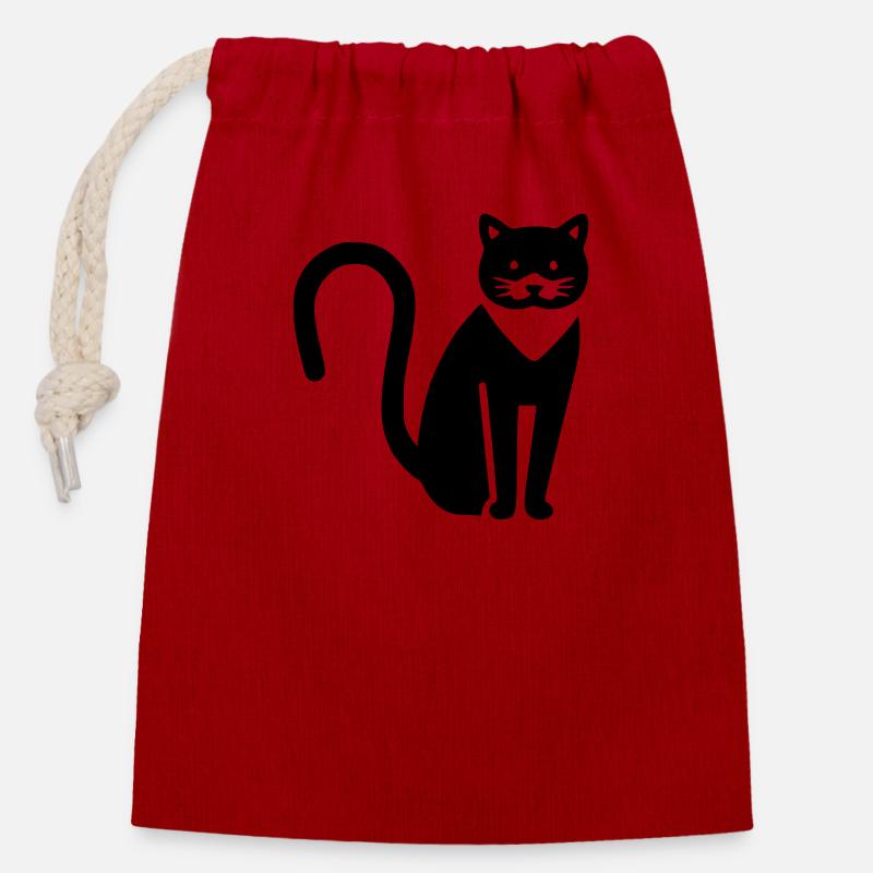Cat - Sac cadeau en coton avec cordon (14 x 20 cm) - rouge