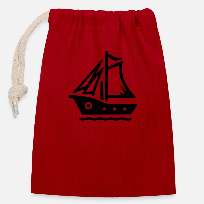 Small Sailboat - Closable cotton gift bag (14x20cm) - red