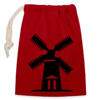 Windmühle - Verschließbarer Geschenkbeutel aus Baumwolle (14x20cm) - Rot - Vorne