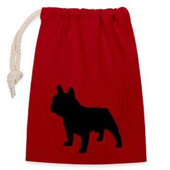 Le Bouledogue Français et son ombre. - Sac cadeau en coton avec cordon (14 x 20 cm) - rouge - Devant