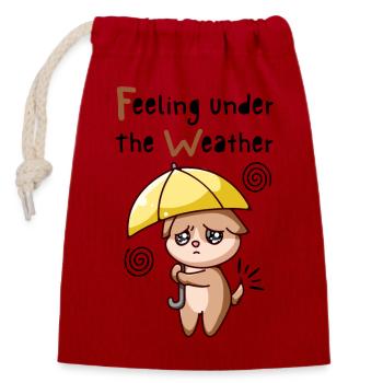 Feeling Under The Weather. Cat With Umbrella. - Closable cotton gift bag (14x20cm) - red - Front