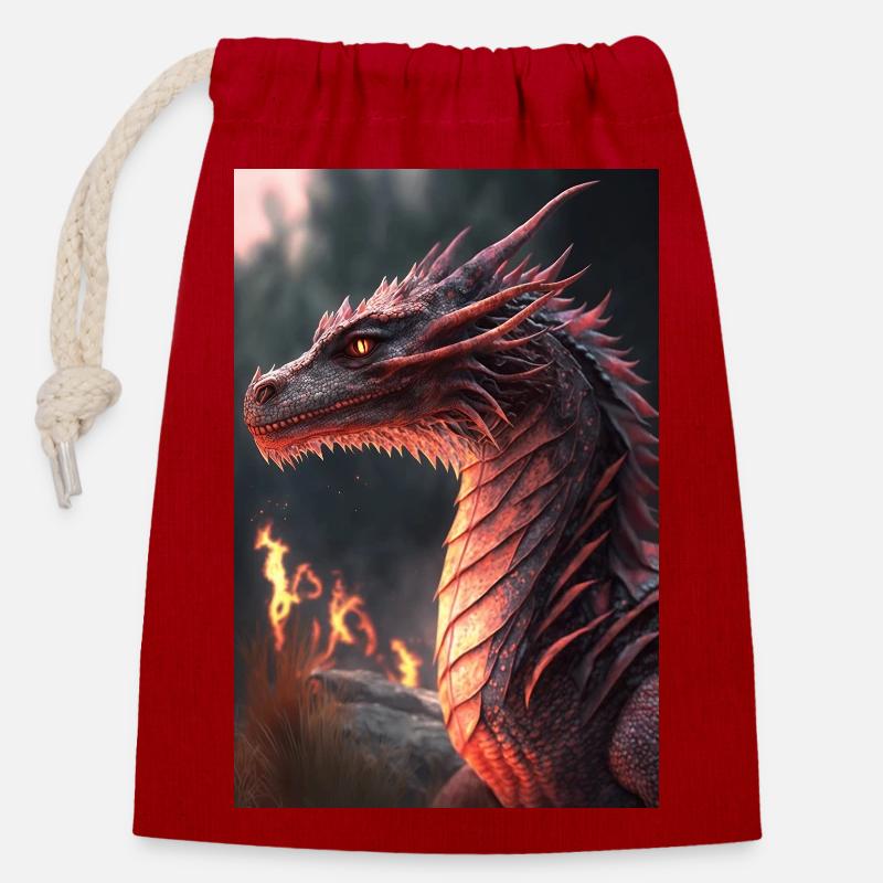 Ein Drache - Verschließbarer Geschenkbeutel aus Baumwolle (14x20cm) - Rot