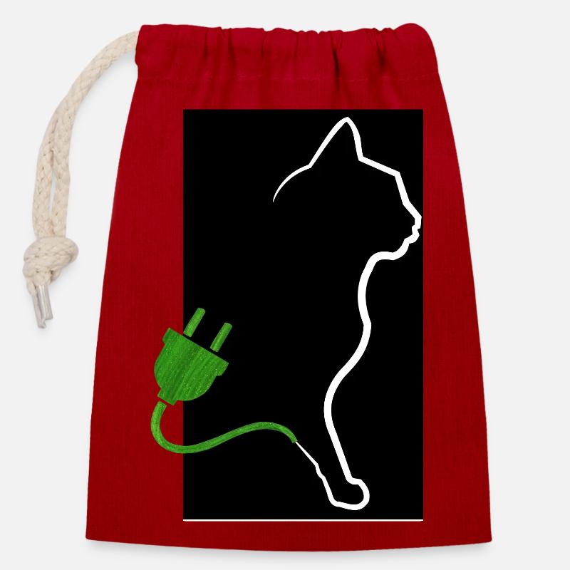 Eco chat - Sac cadeau en coton avec cordon (14 x 20 cm) - rouge