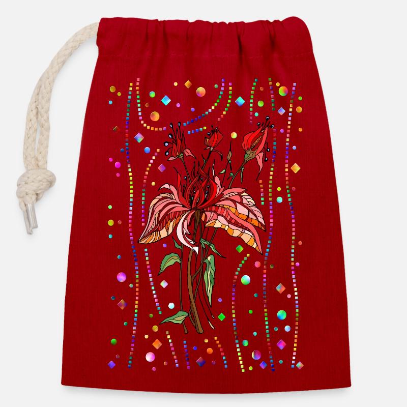 Fleur - Sac cadeau en coton avec cordon (14 x 20 cm) - rouge