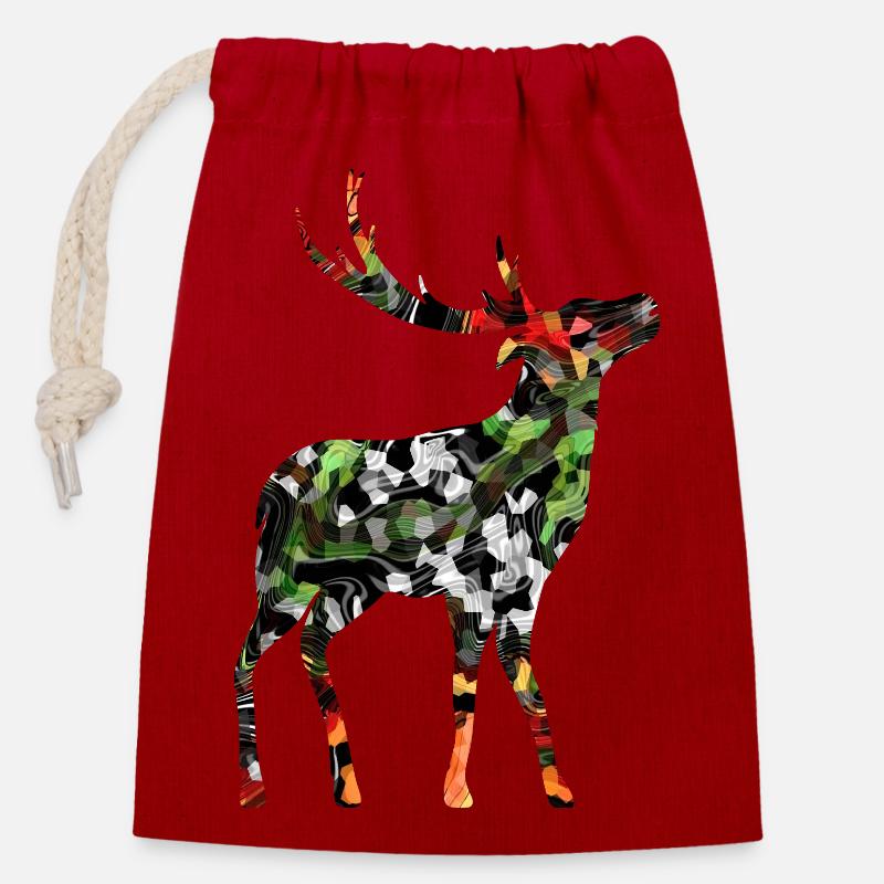 Cerf - Sac cadeau en coton avec cordon (14 x 20 cm) - rouge