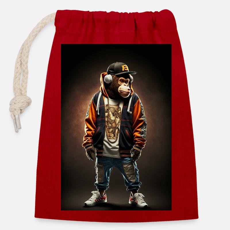 MonkeyBoy - Verschließbarer Geschenkbeutel aus Baumwolle (14x20cm) - Rot