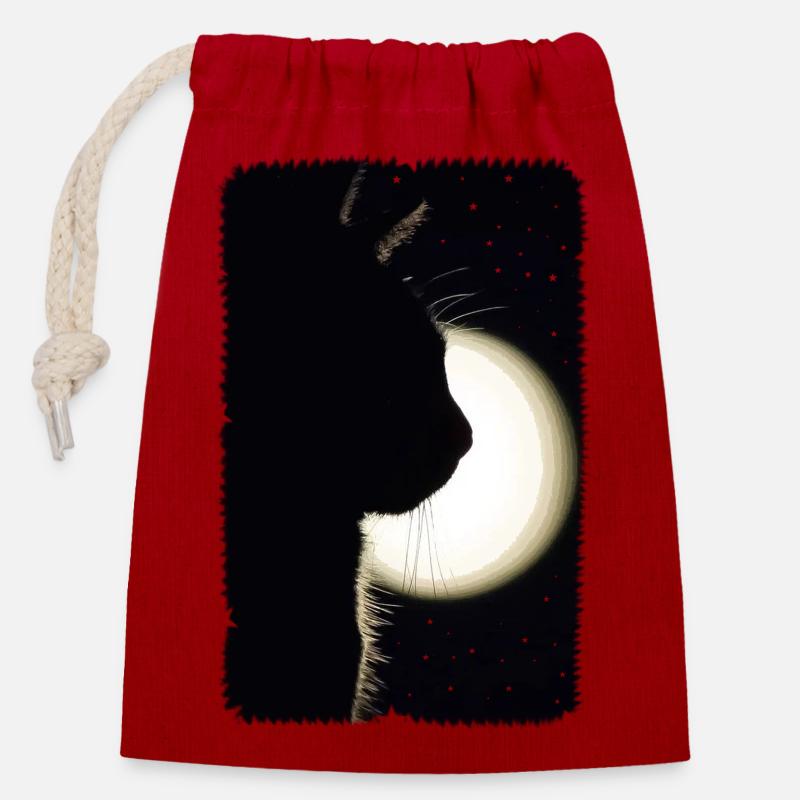 Moon Cat - Closable cotton gift bag (14x20cm) - red