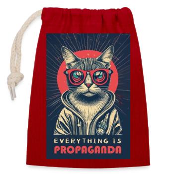 Alles ist Propaganda Katze - Verschließbarer Geschenkbeutel aus Baumwolle (14x20cm) - Rot - Vorne