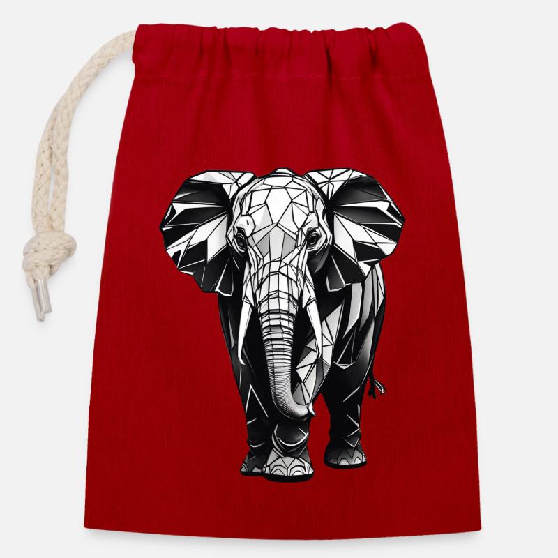 Geometrischer Stil Elefant - Verschließbarer Geschenkbeutel aus Baumwolle (14x20cm) - Rot