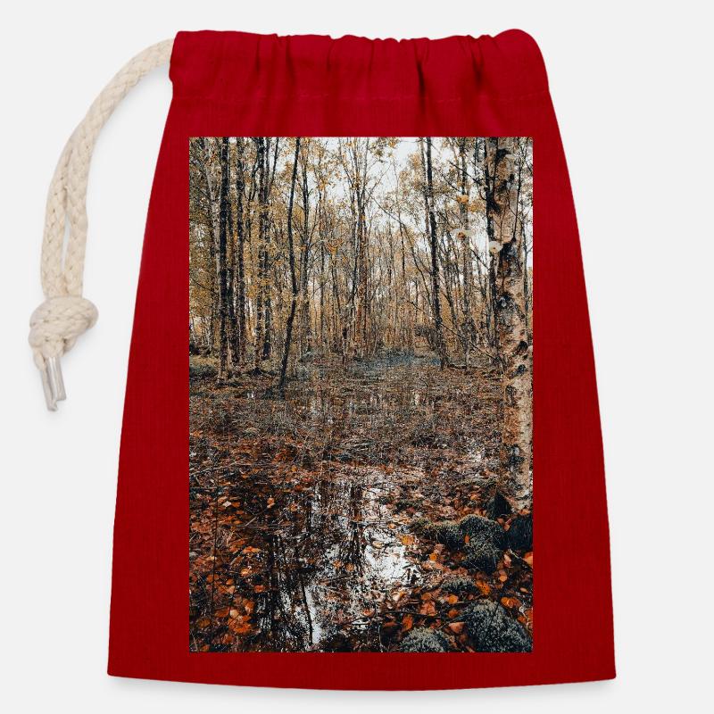 Forest - Closable cotton gift bag (14x20cm) - red