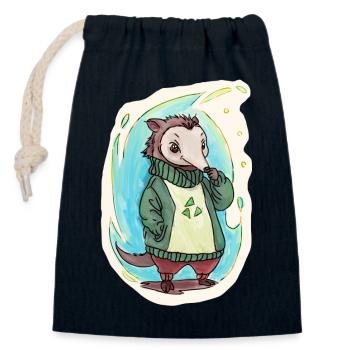 Ours Reycling vert - Sac cadeau en coton avec cordon (14 x 20 cm) - bleu marine - Devant