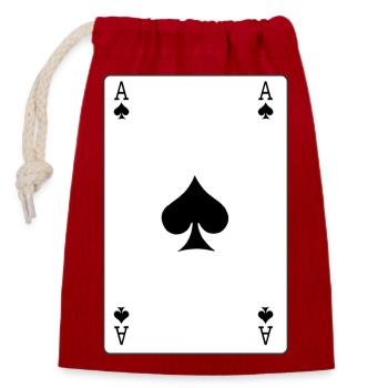 Spielkarte Pik-Ass - Verschließbarer Geschenkbeutel aus Baumwolle (14x20cm) - Rot - Vorne