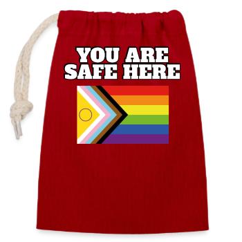 LGBTQ You are safe here - Closable cotton gift bag (14x20cm) - red - Front
