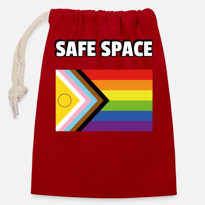 SAFE SPACE Inklusive Pride-Fortschrittsflagge - Verschließbarer Geschenkbeutel aus Baumwolle (14x20cm) - Rot