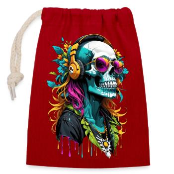 Hippie DJ Skull - Closable cotton gift bag (14x20cm) - red - Front