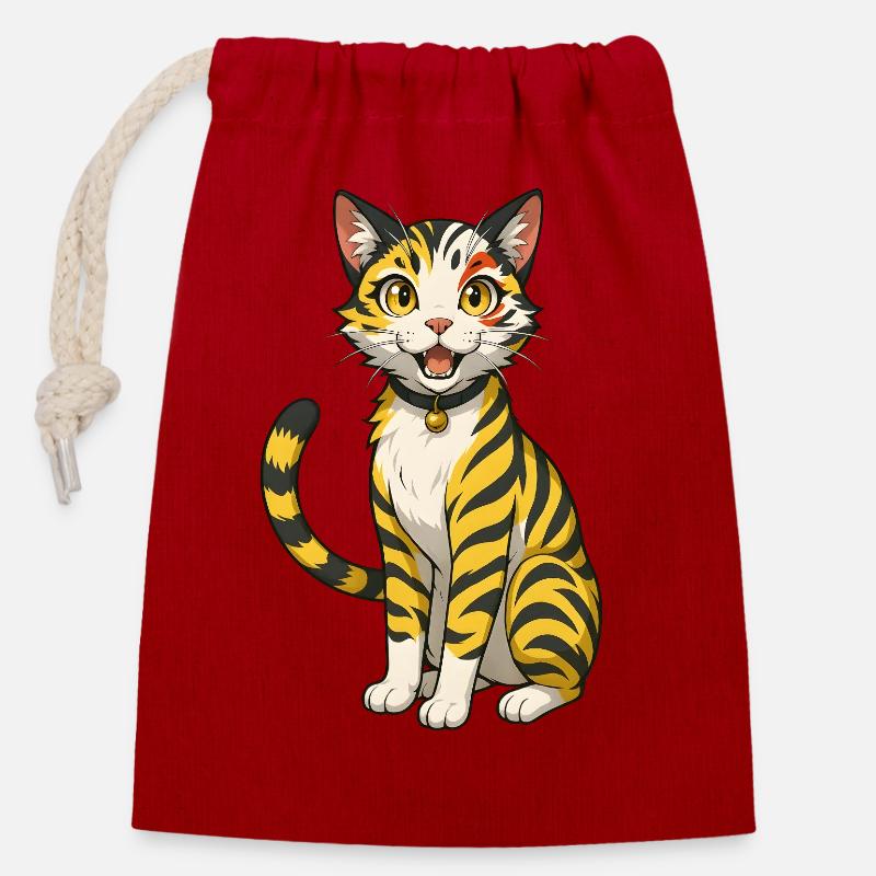Chat Knuffy - Sac cadeau en coton avec cordon (14 x 20 cm) - rouge