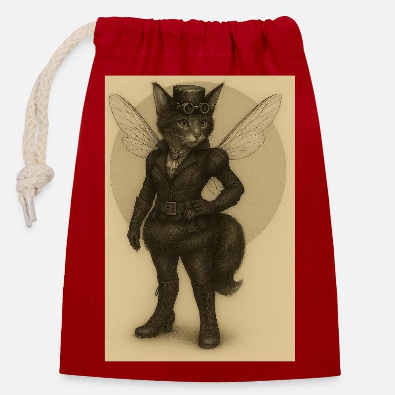 Dame Steamcat - Sac cadeau en coton avec cordon (14 x 20 cm) - rouge