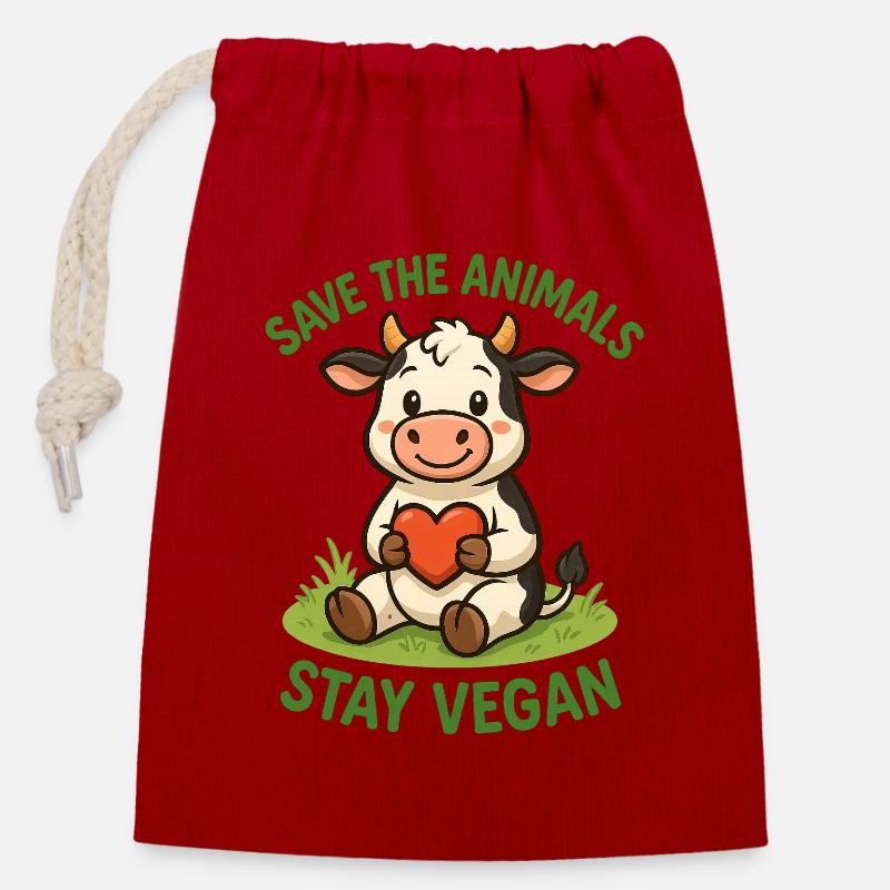 Save the Animals Restez végétalien - Sac cadeau en coton avec cordon (14 x 20 cm) - rouge