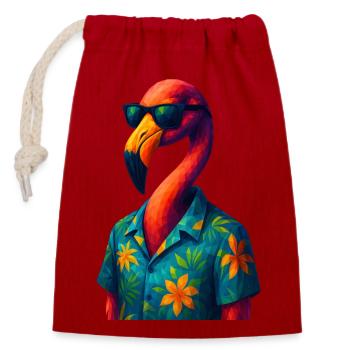 WPAP Stil Tiere - Flamingo mit Sonnenbrille - Verschließbarer Geschenkbeutel aus Baumwolle (14x20cm) - Rot - Vorne