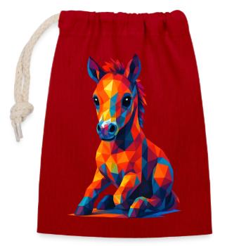 WPAP Polygon Kawaii Style Animaux Bébé Cheval Poulain - Sac cadeau en coton avec cordon (14 x 20 cm) - rouge - Devant