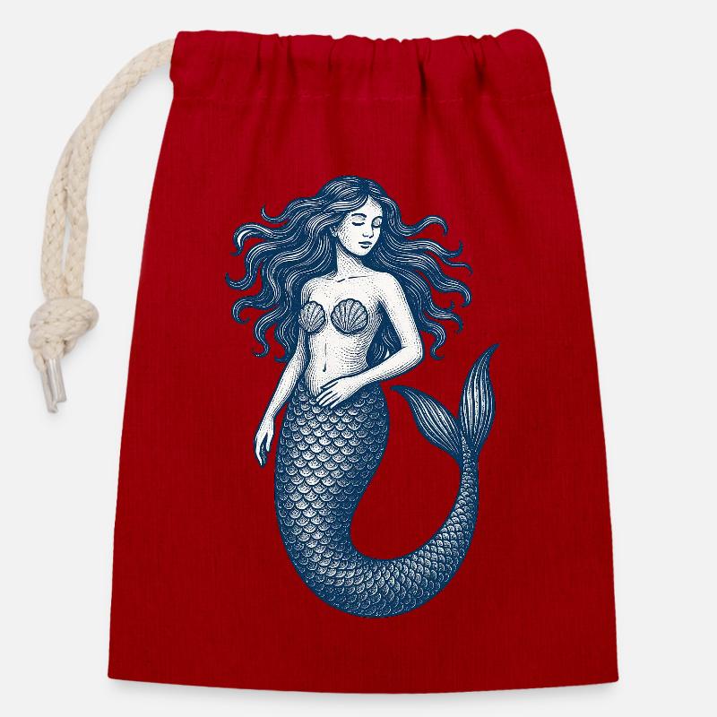 Élégance sirène enchantée - Sac cadeau en coton avec cordon (14 x 20 cm) - rouge