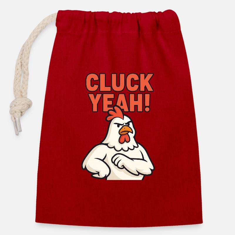 Ausdrucksstarker Hahn 'Cluck Yeah' Design - Verschließbarer Geschenkbeutel aus Baumwolle (14x20cm) - Rot