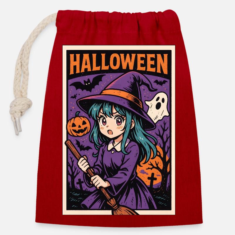 Classic Halloween - Witch - Closable cotton gift bag (14x20cm) - red