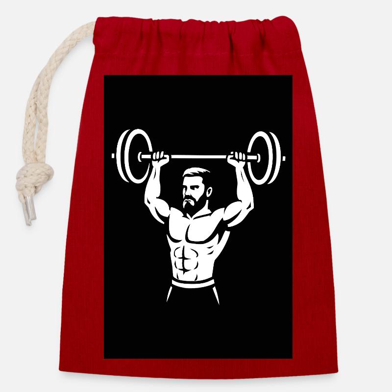 Powerful Dumbbell Illustration - Closable cotton gift bag (14x20cm) - red