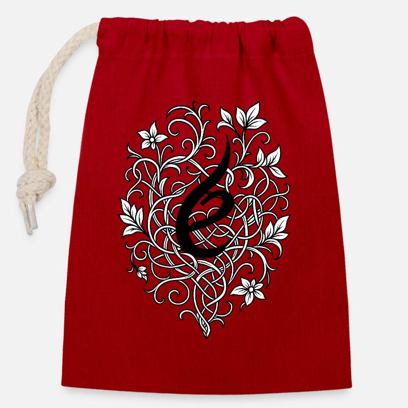 Verzierte_Blume_um_den_Buchstaben__e_ - Closable cotton gift bag (14x20cm) - red