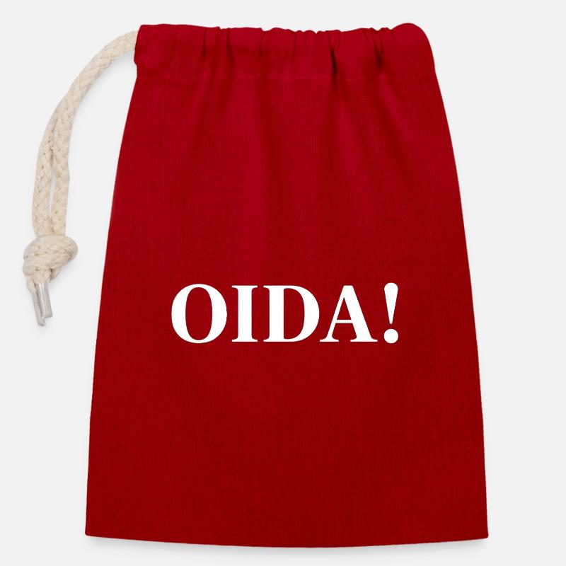 OIDA! Kontrast-Statement - Verschließbarer Geschenkbeutel aus Baumwolle (14x20cm) - Rot
