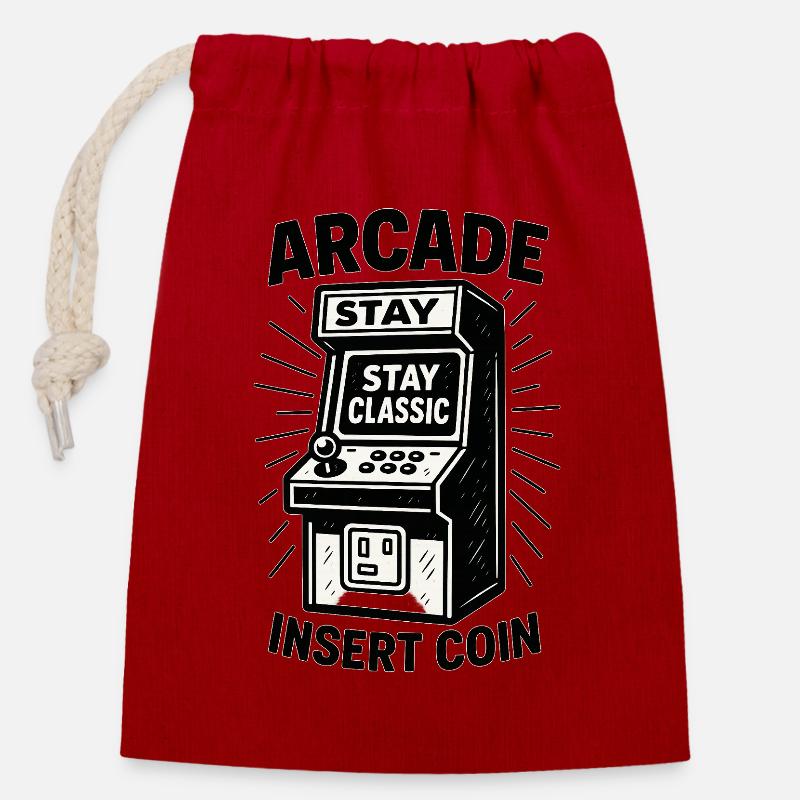 Arcade Classic Insert Coin - Sac cadeau en coton avec cordon (14 x 20 cm) - rouge