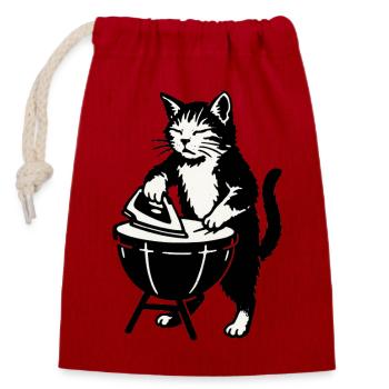 Chat barbecue au barbecue - Sac cadeau en coton avec cordon (14 x 20 cm) - rouge - Devant