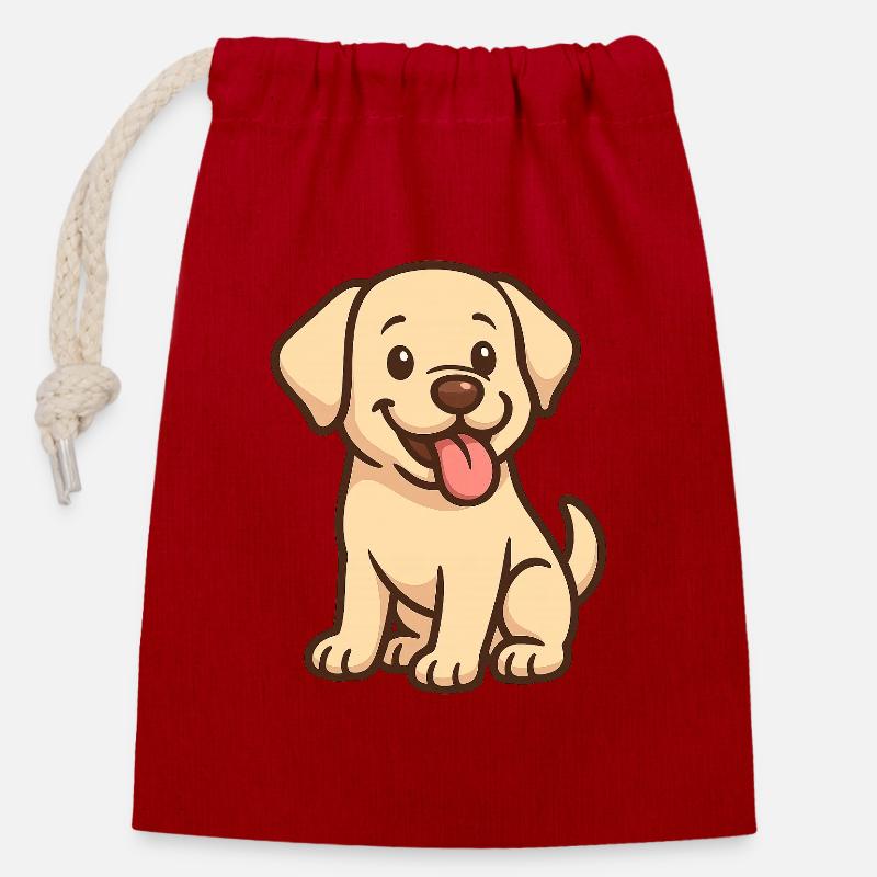 Chiot animé mignon - Sac cadeau en coton avec cordon (14 x 20 cm) - rouge