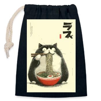 Neko Ramen Cat - Closable cotton gift bag (14x20cm) - navy - Front