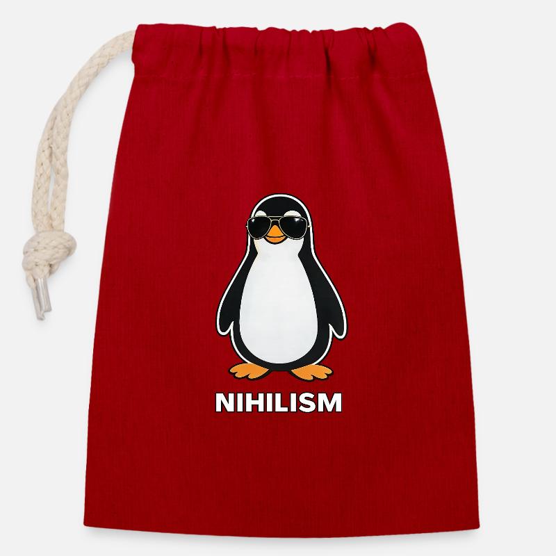 Pinguin-Nihilismus in Schwarz - Verschließbarer Geschenkbeutel aus Baumwolle (14x20cm) - Rot