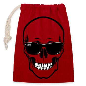 Line skull Spike black contrast with smile - Closable cotton gift bag (14x20cm) - red - Front