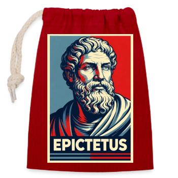 Epiktet Stoic Sage Retro Pop Art Poster - Verschließbarer Geschenkbeutel aus Baumwolle (14x20cm) - Rot - Vorne