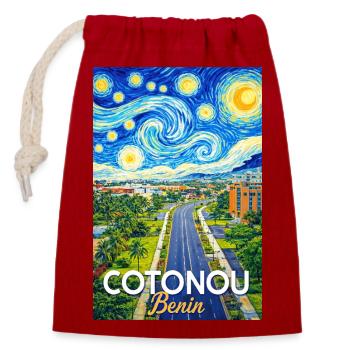 Cotonou Straße Sternenhimmel - Verschließbarer Geschenkbeutel aus Baumwolle (14x20cm) - Rot - Vorne