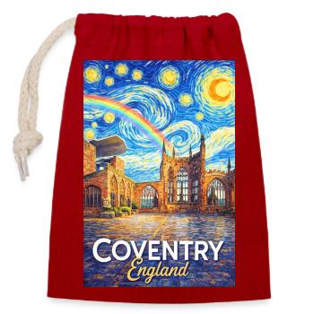 Coventry England Skyline Sternenregen - Verschließbarer Geschenkbeutel aus Baumwolle (14x20cm) - Rot - Vorne