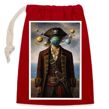 Kosmisches Piratenporträt - Verschließbarer Geschenkbeutel aus Baumwolle (14x20cm) - Rot - Vorne